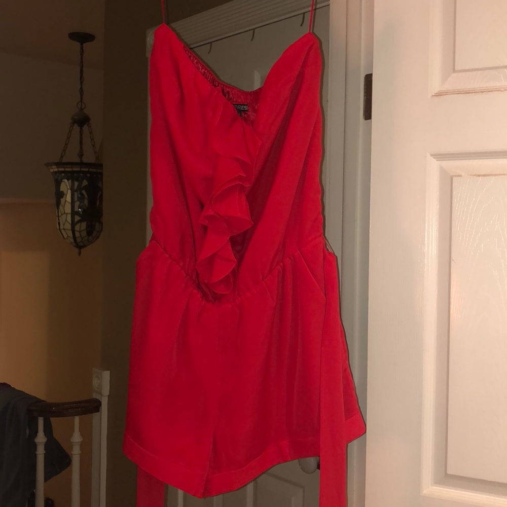 Express Strapless Red Romper With Detachable Sash - image 3